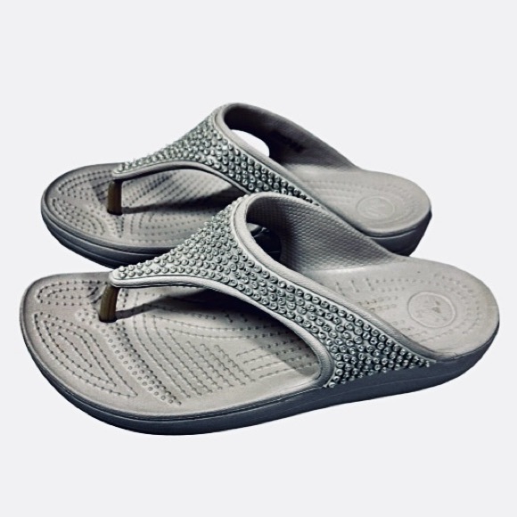 CROCS Shoes - 🧨 CROCS Sloane Diamante Flip Flop Thong Sandals Silver